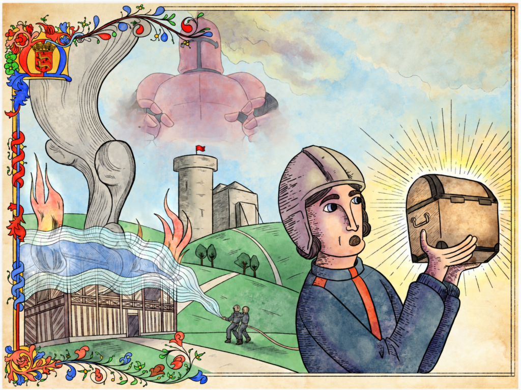 Illustration du Chevalier Rouge à Falaise